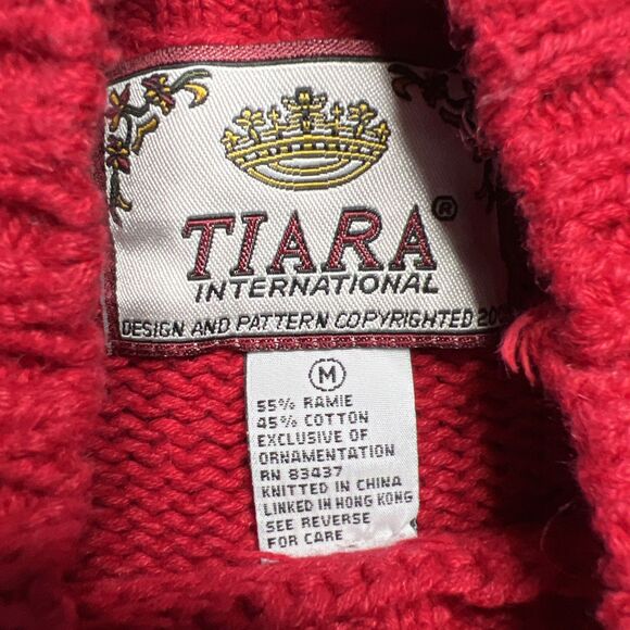 Vintage Tiara Ugly Christmas Sweater Medium Red Tree Holiday Embellished 90s - Picture 3 of 7